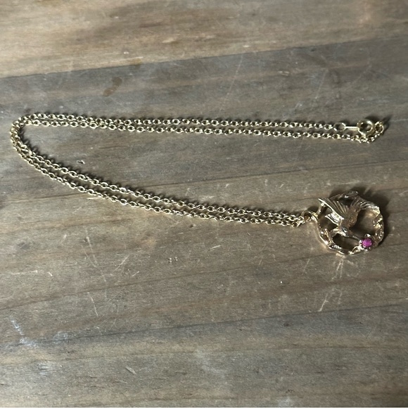 Vintage JJI signed hummingbird and ruby pendant necklace - Picture 4 of 8